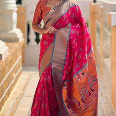 Gratifying Dark Pink Paithani Silk Saree With Smart Blouse Piece