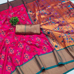 Gratifying Dark Pink Paithani Silk Saree With Smart Blouse Piece