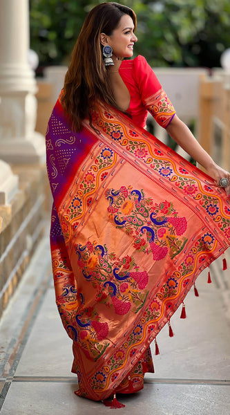 Exuberant Purple Paithani Silk Saree With Tremendous Blouse Piece