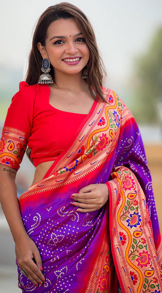 Exuberant Purple Paithani Silk Saree With Tremendous Blouse Piece