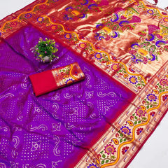 Exuberant Purple Paithani Silk Saree With Tremendous Blouse Piece