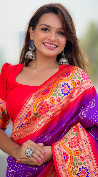 Exuberant Purple Paithani Silk Saree With Tremendous Blouse Piece