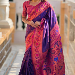 Adorable Purple Paithani Silk Saree With Ravishing Blouse Piece
