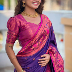 Adorable Purple Paithani Silk Saree With Ravishing Blouse Piece