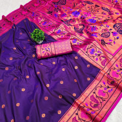 Adorable Purple Paithani Silk Saree With Ravishing Blouse Piece