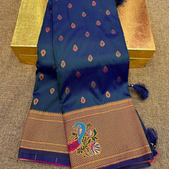 Fancifull Navy Blue Paithani Silk Saree With Glorious Blouse Piece
