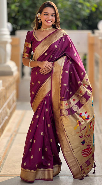Alluring Purple Paithani Silk Saree With Sonorous Blouse Piece