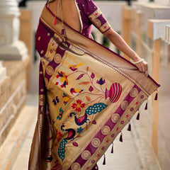 Alluring Purple Paithani Silk Saree With Sonorous Blouse Piece
