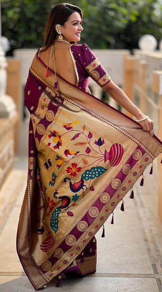 Alluring Purple Paithani Silk Saree With Sonorous Blouse Piece
