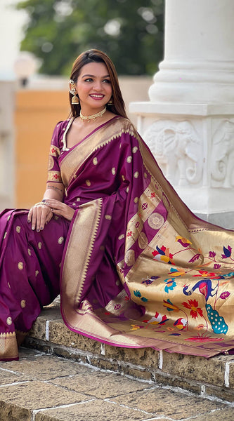 Alluring Purple Paithani Silk Saree With Sonorous Blouse Piece