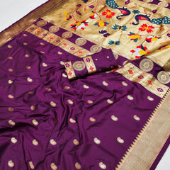 Alluring Purple Paithani Silk Saree With Sonorous Blouse Piece
