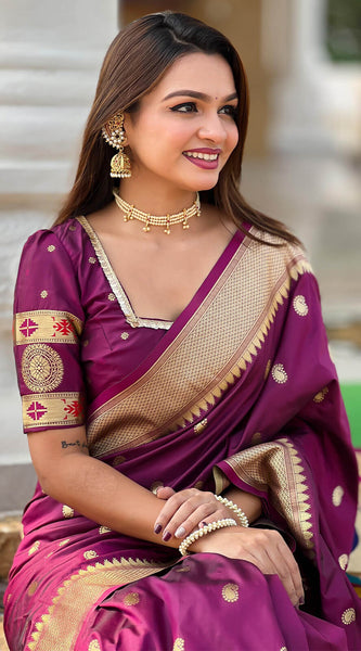 Alluring Purple Paithani Silk Saree With Sonorous Blouse Piece