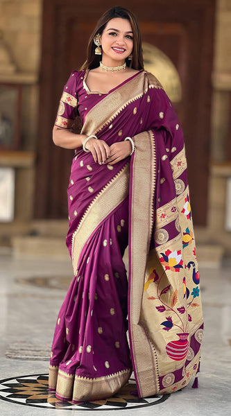 Alluring Purple Paithani Silk Saree With Sonorous Blouse Piece