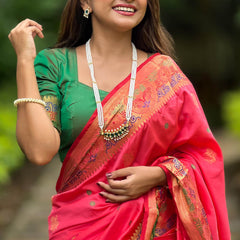 Tempting Pink Paithani Silk Saree With Felicitous Blouse Piece