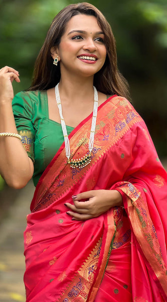 Tempting Pink Paithani Silk Saree With Felicitous Blouse Piece