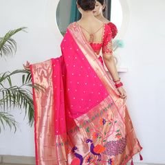Twirling Dark Pink Paithani Silk Saree With Jazzy Blouse Piece