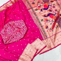 Twirling Dark Pink Paithani Silk Saree With Jazzy Blouse Piece