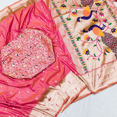Flameboyant Peach Paithani Silk Saree With Fairytale Blouse Piece