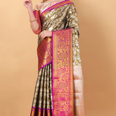 Fantabulous Black Kanjivaram Silk Saree With Engaging Blouse Piece