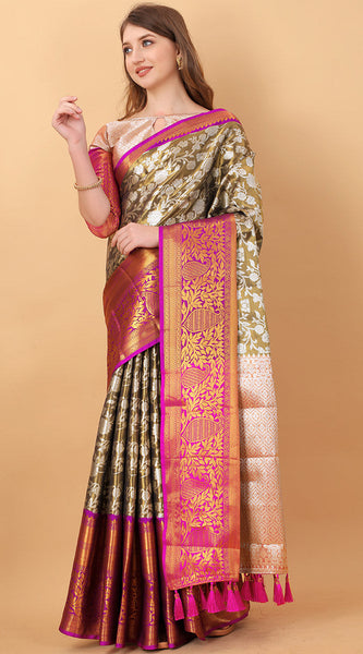 Fantabulous Black Kanjivaram Silk Saree With Engaging Blouse Piece