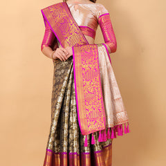 Fantabulous Black Kanjivaram Silk Saree With Engaging Blouse Piece