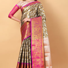 Fantabulous Black Kanjivaram Silk Saree With Engaging Blouse Piece