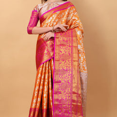 Effervescent Orange Kanjivaram Silk Saree With Redolent Blouse Piece