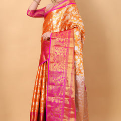 Effervescent Orange Kanjivaram Silk Saree With Redolent Blouse Piece