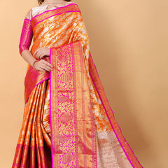 Effervescent Orange Kanjivaram Silk Saree With Redolent Blouse Piece