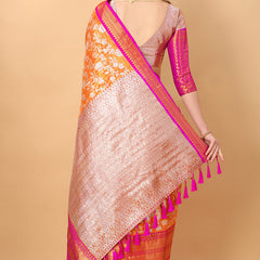 Effervescent Orange Kanjivaram Silk Saree With Redolent Blouse Piece