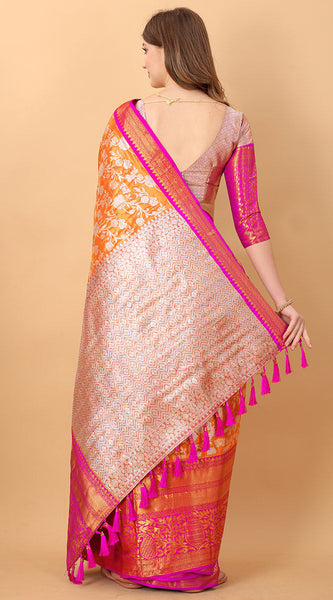 Effervescent Orange Kanjivaram Silk Saree With Redolent Blouse Piece