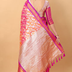 Pleasurable Pink Kanjivaram Silk Saree With Luxuriant Blouse Piece