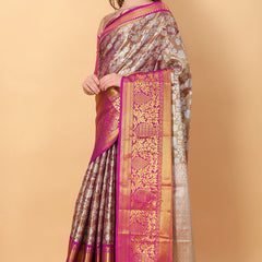 Zephyr Wine Kanjivaram Silk Saree With Ethereal Blouse Piece