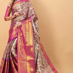 Zephyr Wine Kanjivaram Silk Saree With Ethereal Blouse Piece