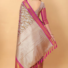 Zephyr Wine Kanjivaram Silk Saree With Ethereal Blouse Piece