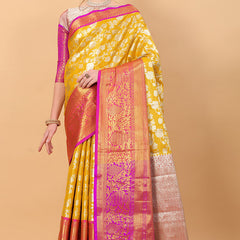 Grandiose Yellow Kanjivaram Silk Saree With Rhapsodic Blouse Piece