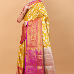 Grandiose Yellow Kanjivaram Silk Saree With Rhapsodic Blouse Piece