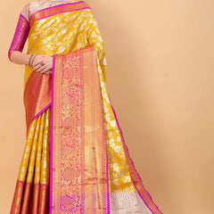 Grandiose Yellow Kanjivaram Silk Saree With Rhapsodic Blouse Piece
