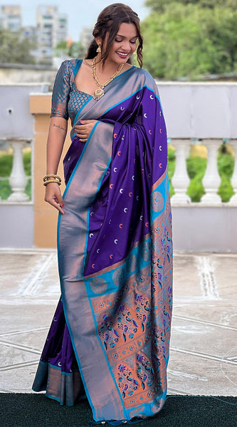 Scrumptious Royal Blue Paithani Silk Saree With Magnificat Blouse Piece