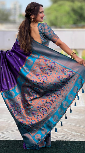 Scrumptious Royal Blue Paithani Silk Saree With Magnificat Blouse Piece