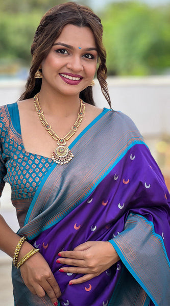 Scrumptious Royal Blue Paithani Silk Saree With Magnificat Blouse Piece