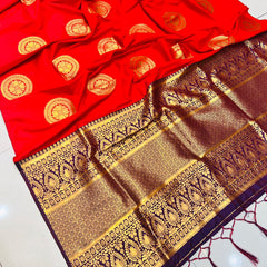 Deserving Red Kanjivaram Silk Saree and Angelic Blouse Piece