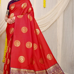 Deserving Red Kanjivaram Silk Saree and Angelic Blouse Piece