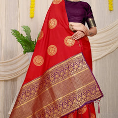 Deserving Red Kanjivaram Silk Saree and Angelic Blouse Piece