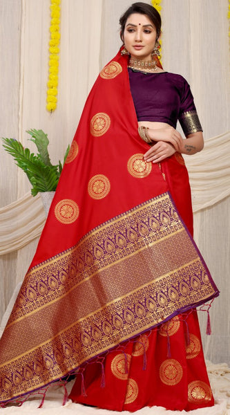 Deserving Red Kanjivaram Silk Saree and Angelic Blouse Piece