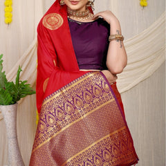 Deserving Red Kanjivaram Silk Saree and Angelic Blouse Piece