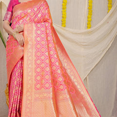 Brood Peach Kanjivaram Silk With Sumptuous Blouse Piece