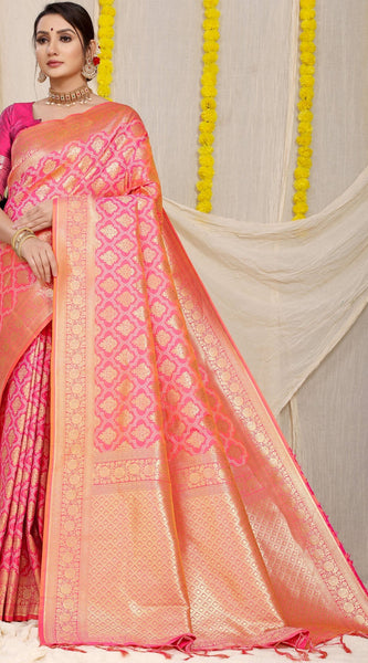 Brood Peach Kanjivaram Silk With Sumptuous Blouse Piece