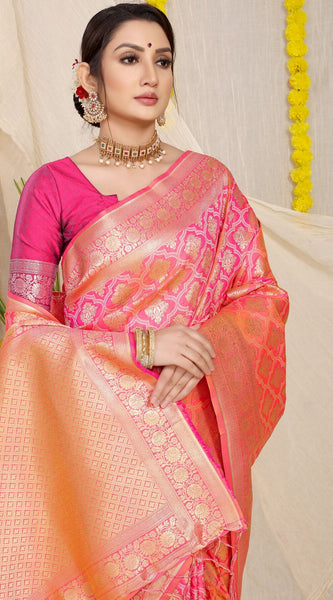 Brood Peach Kanjivaram Silk With Sumptuous Blouse Piece