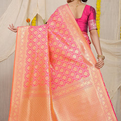 Brood Peach Kanjivaram Silk With Sumptuous Blouse Piece